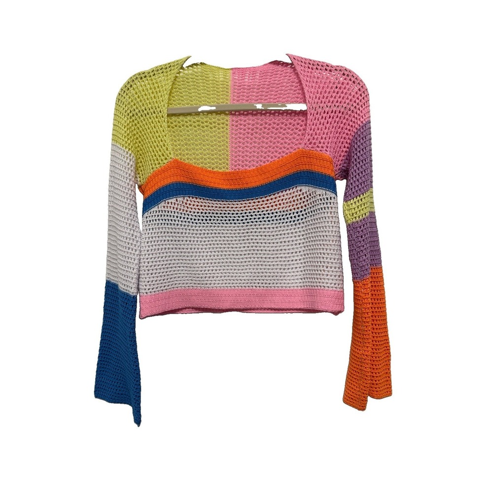 Rainbow Crochet Bell Sleeve Top